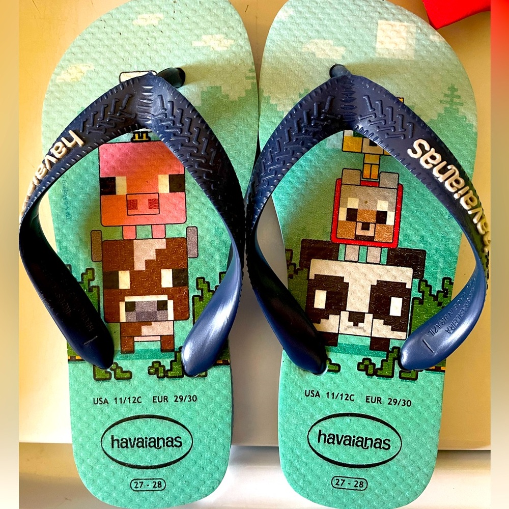 Worn once!  Little Kids Minecraft Havaines size 11/12